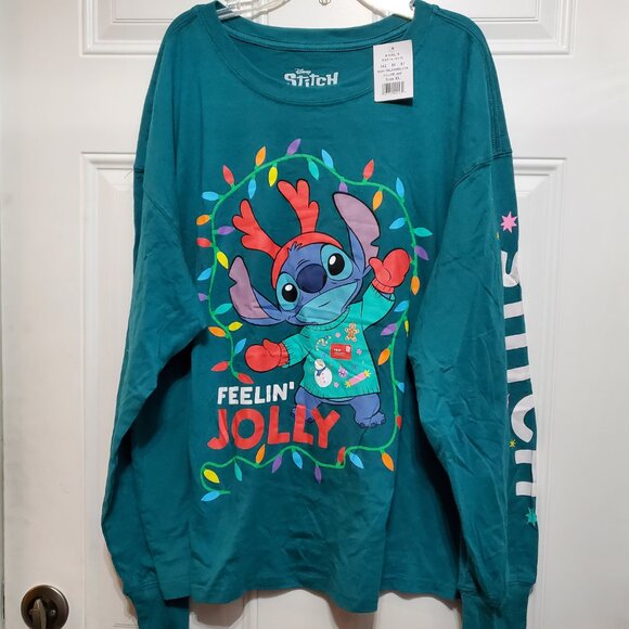 Stitch Feelin' Jolly Women's Long Sleeve Shirt size XL - Picture 1 of 9